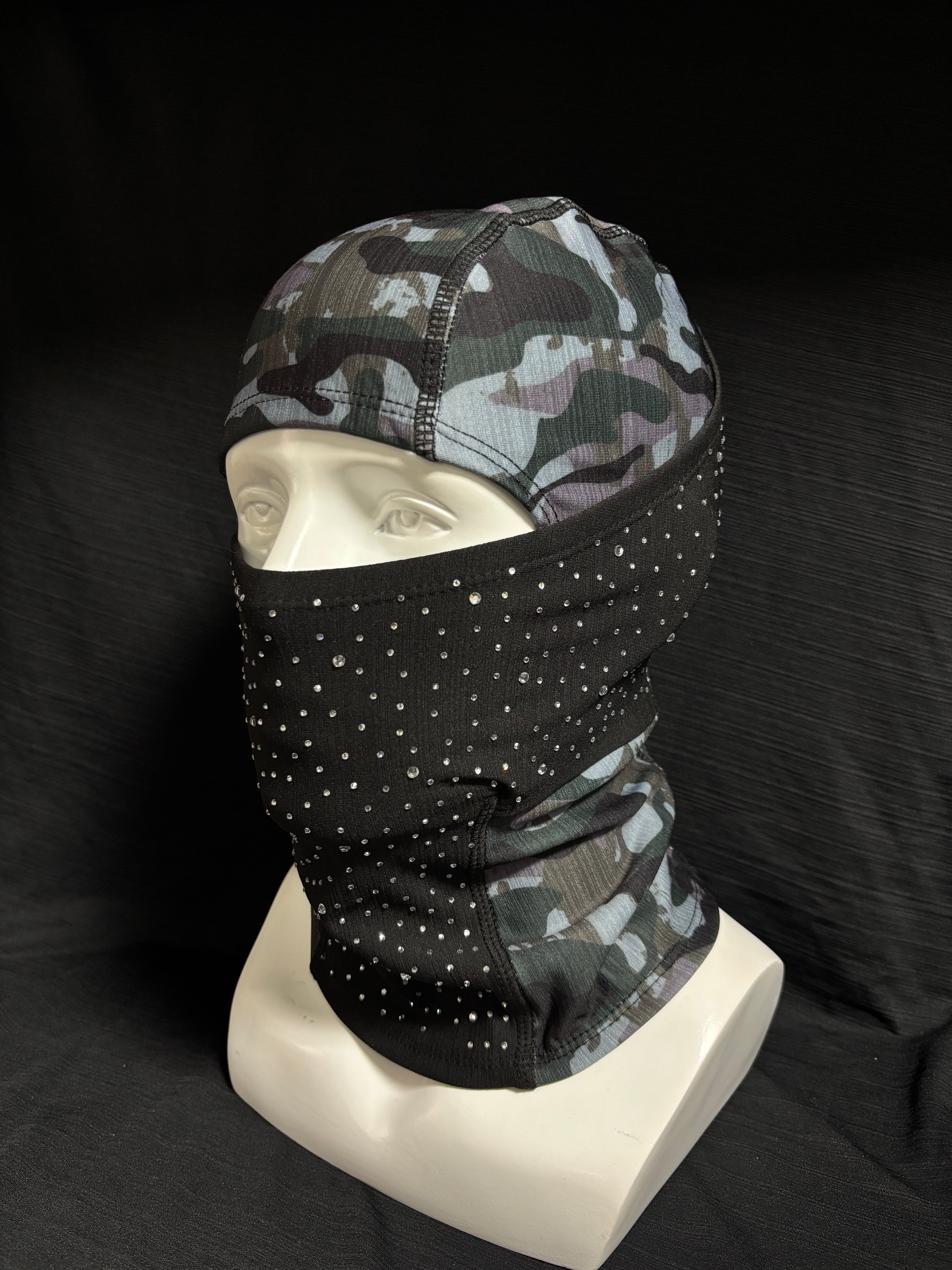 Gray camouflage multi-color hand-stitched crystal head cover