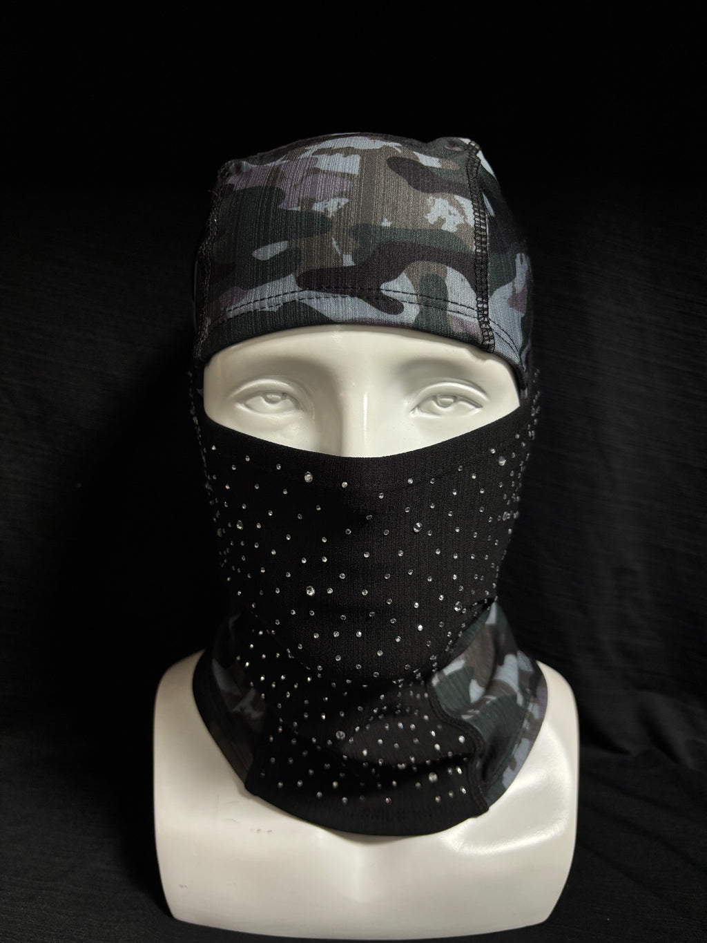 Gray camouflage multi-color hand-stitched crystal head cover