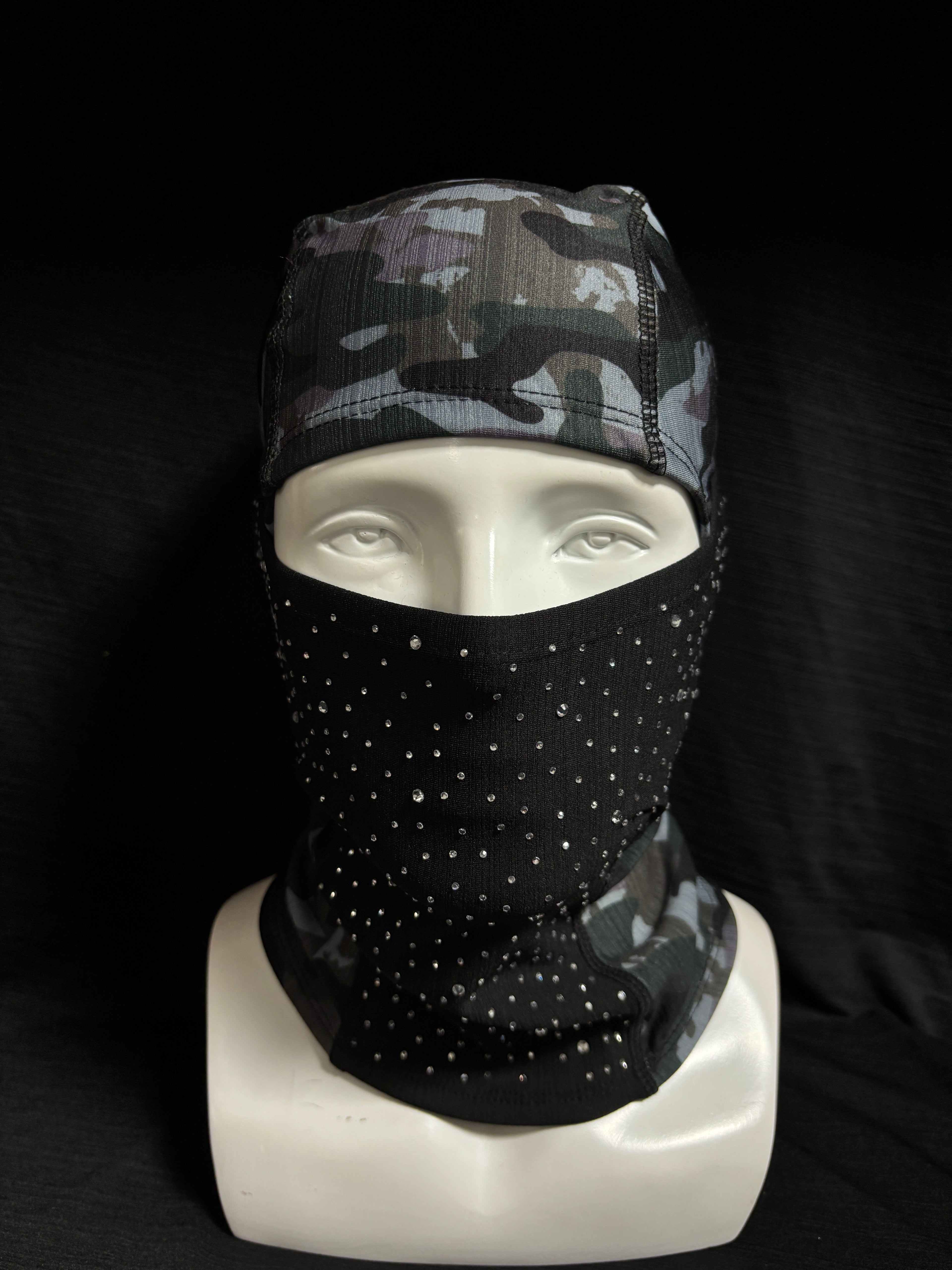 Gray camouflage multi-color hand-stitched crystal head cover