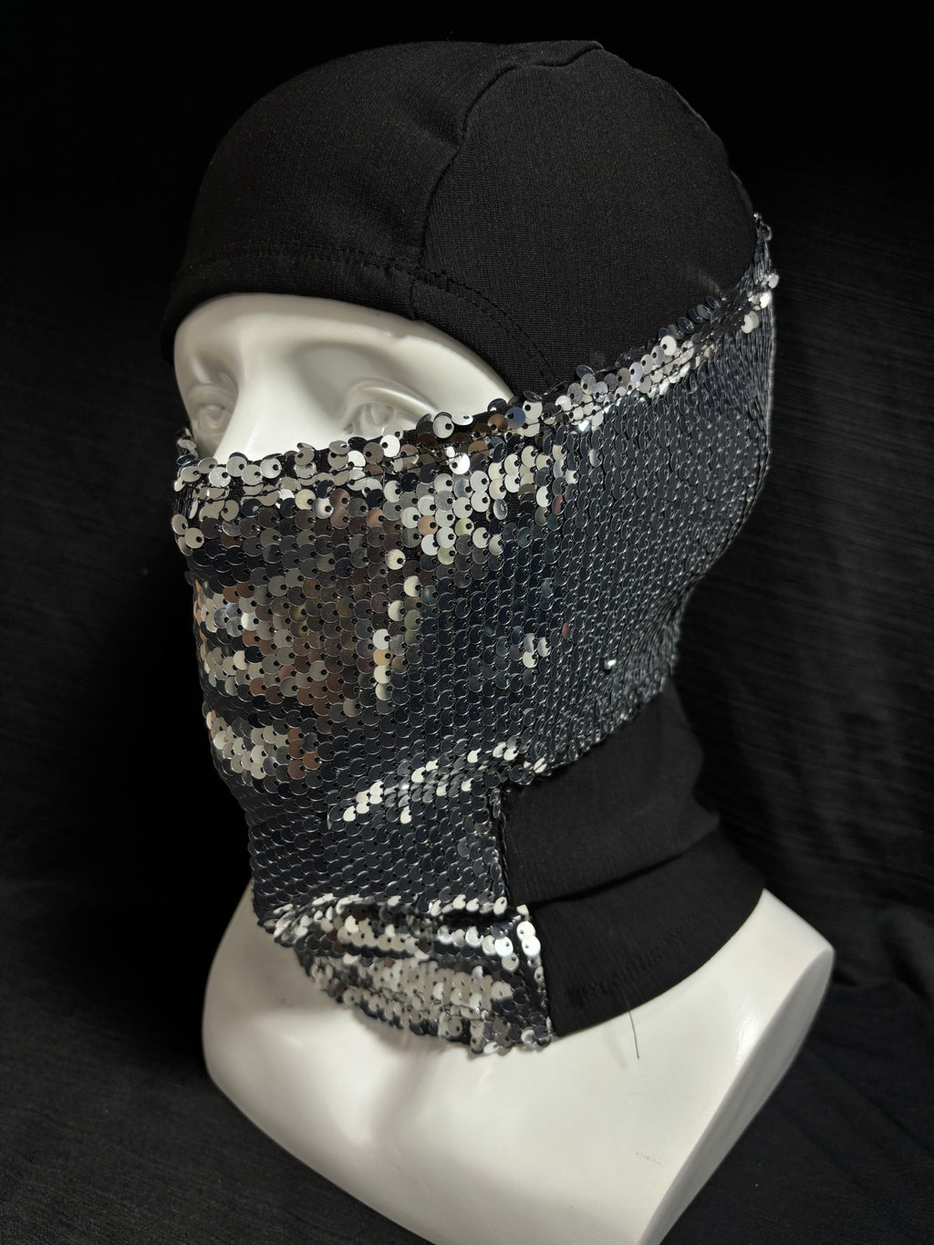 Black and silver flip-flap sequined balaclava headgear