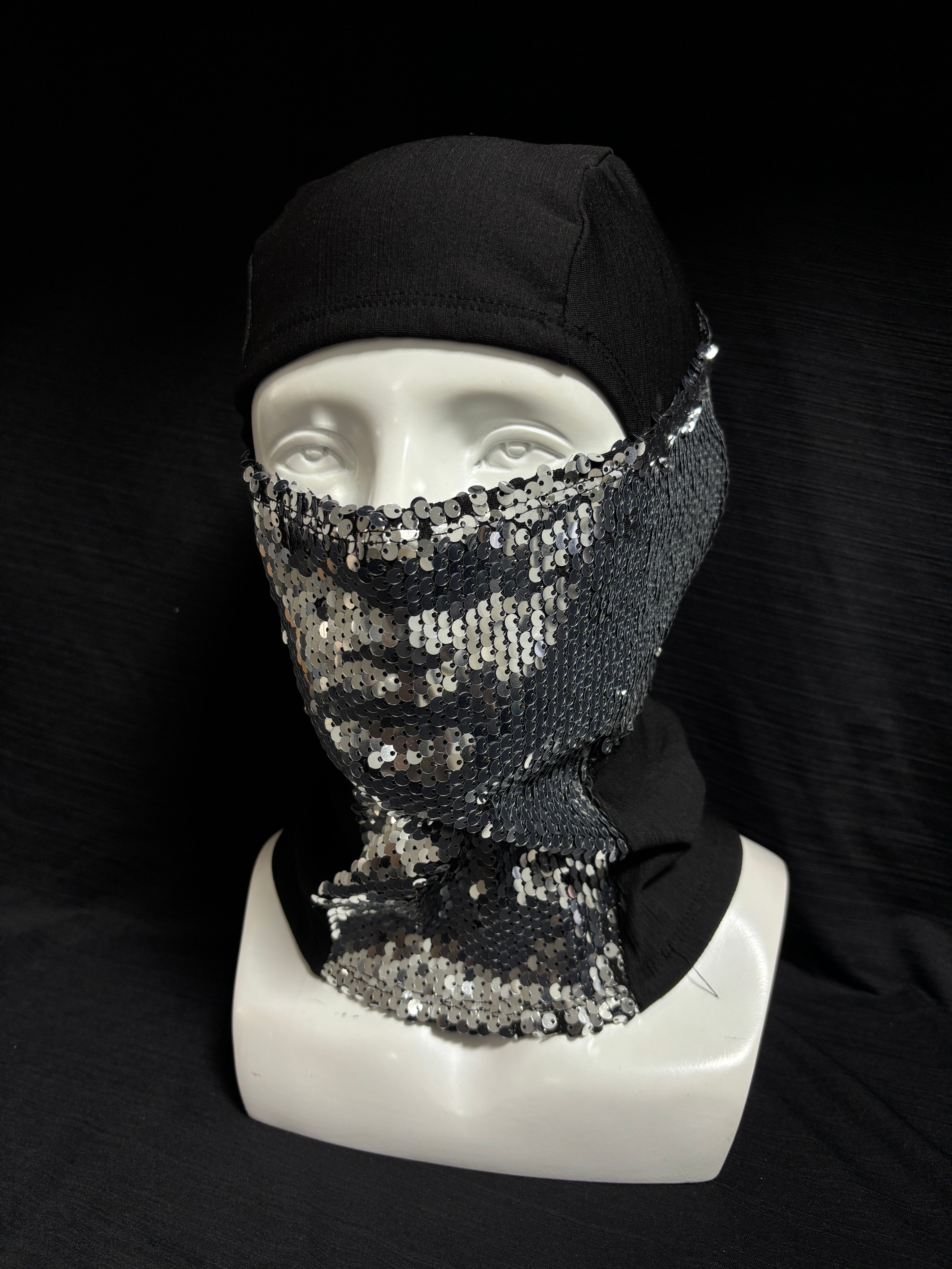 Black and silver flip-flap sequined balaclava headgear