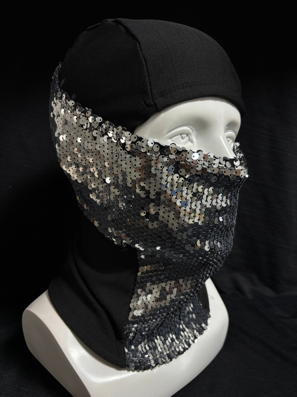 Black and silver flip-flap sequined balaclava headgear