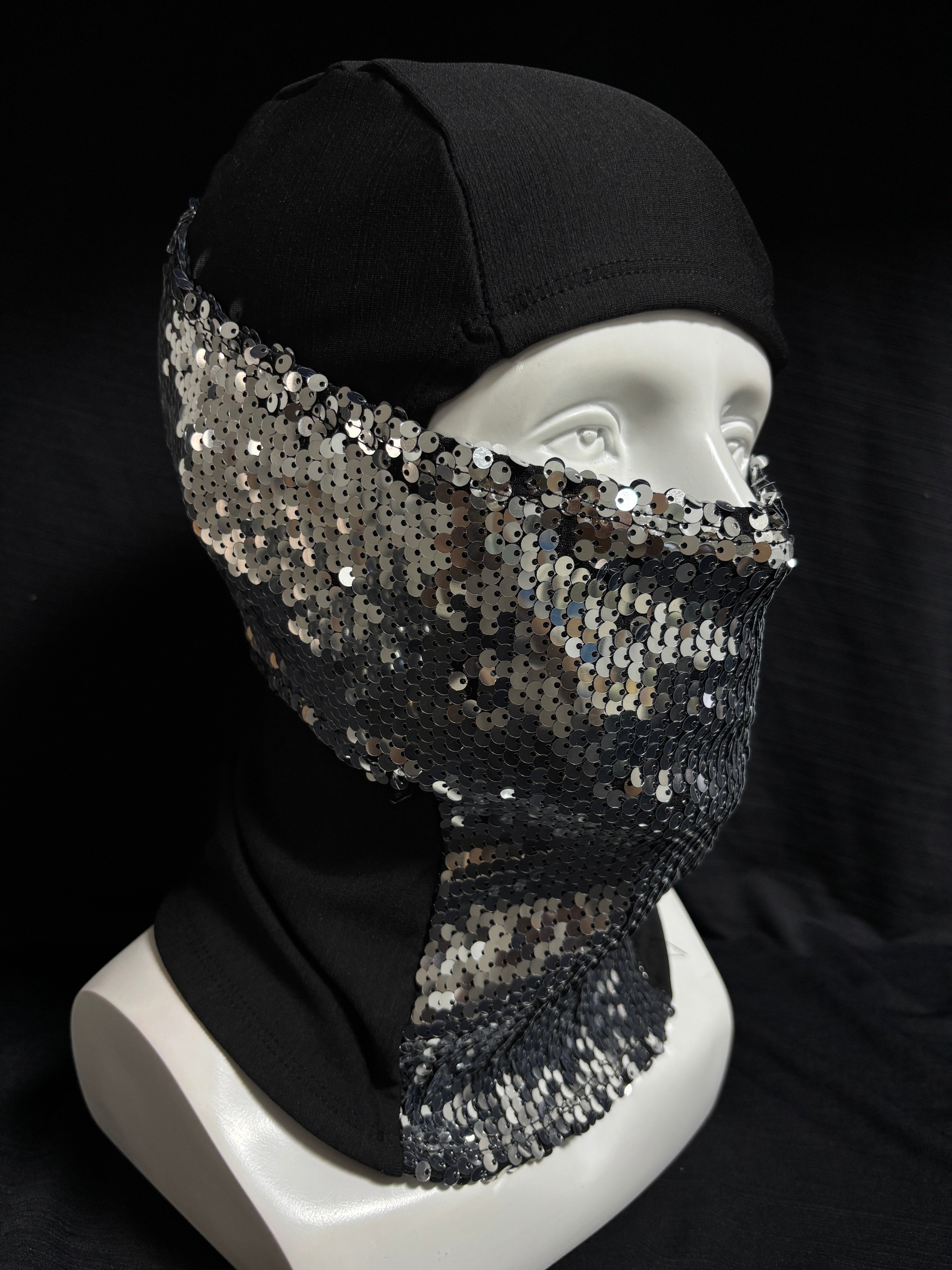Black and silver flip-flap sequined balaclava headgear