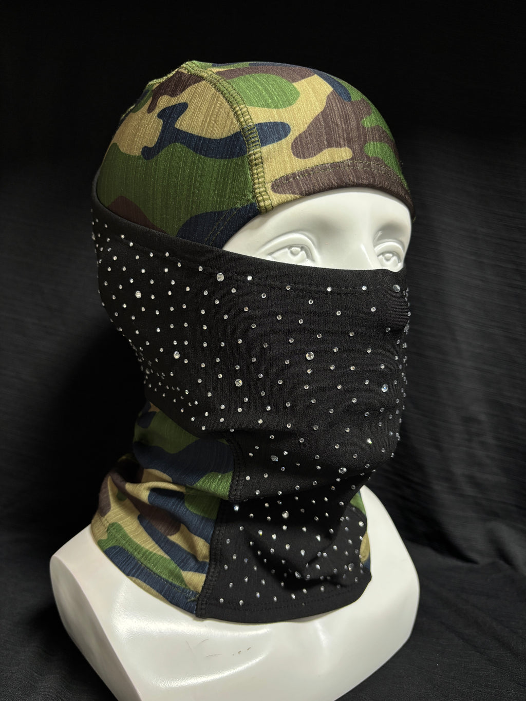 Camouflage multi-color handcrafted rhinestone head cover
