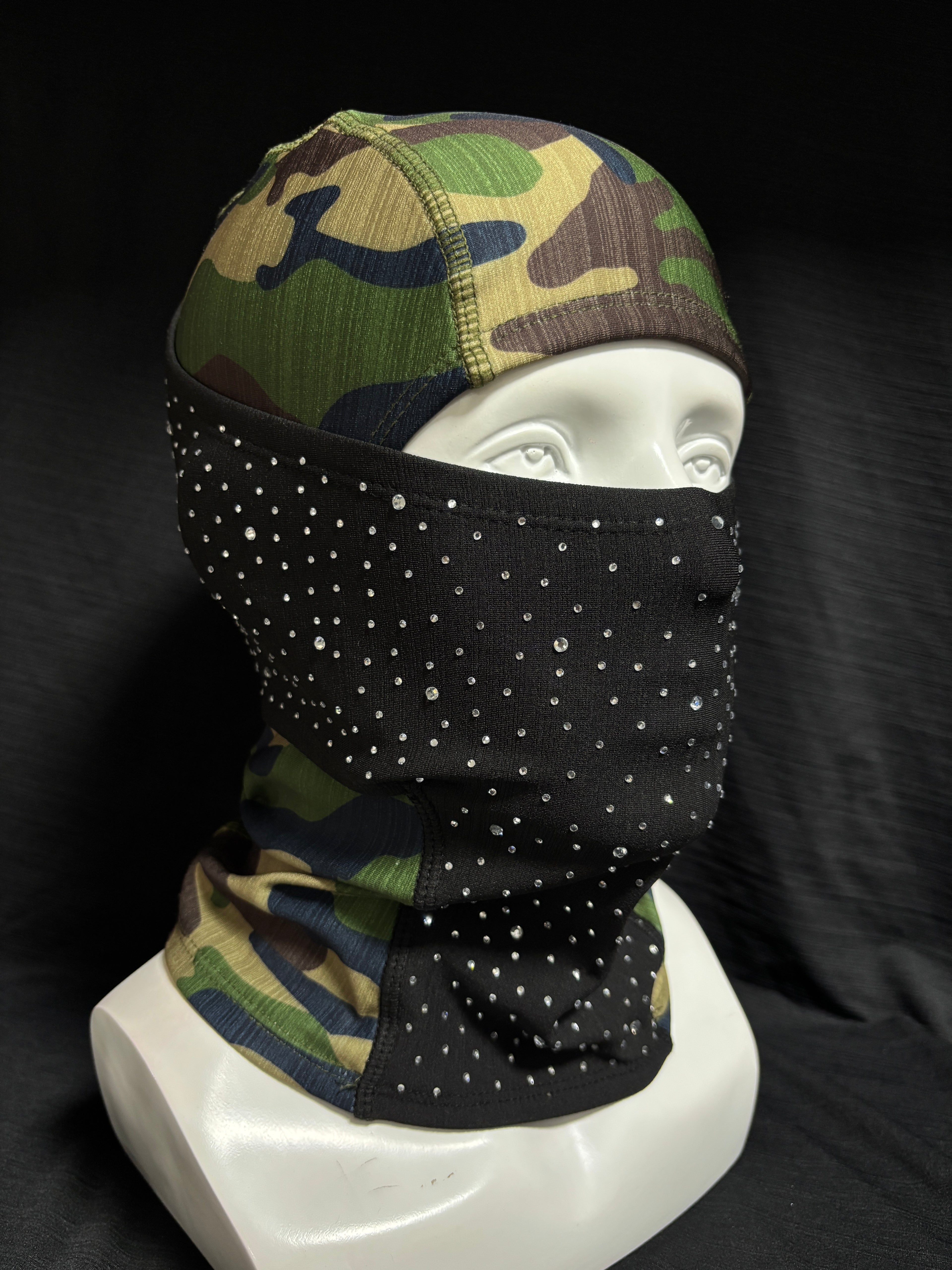Camouflage multi-color handcrafted rhinestone head cover