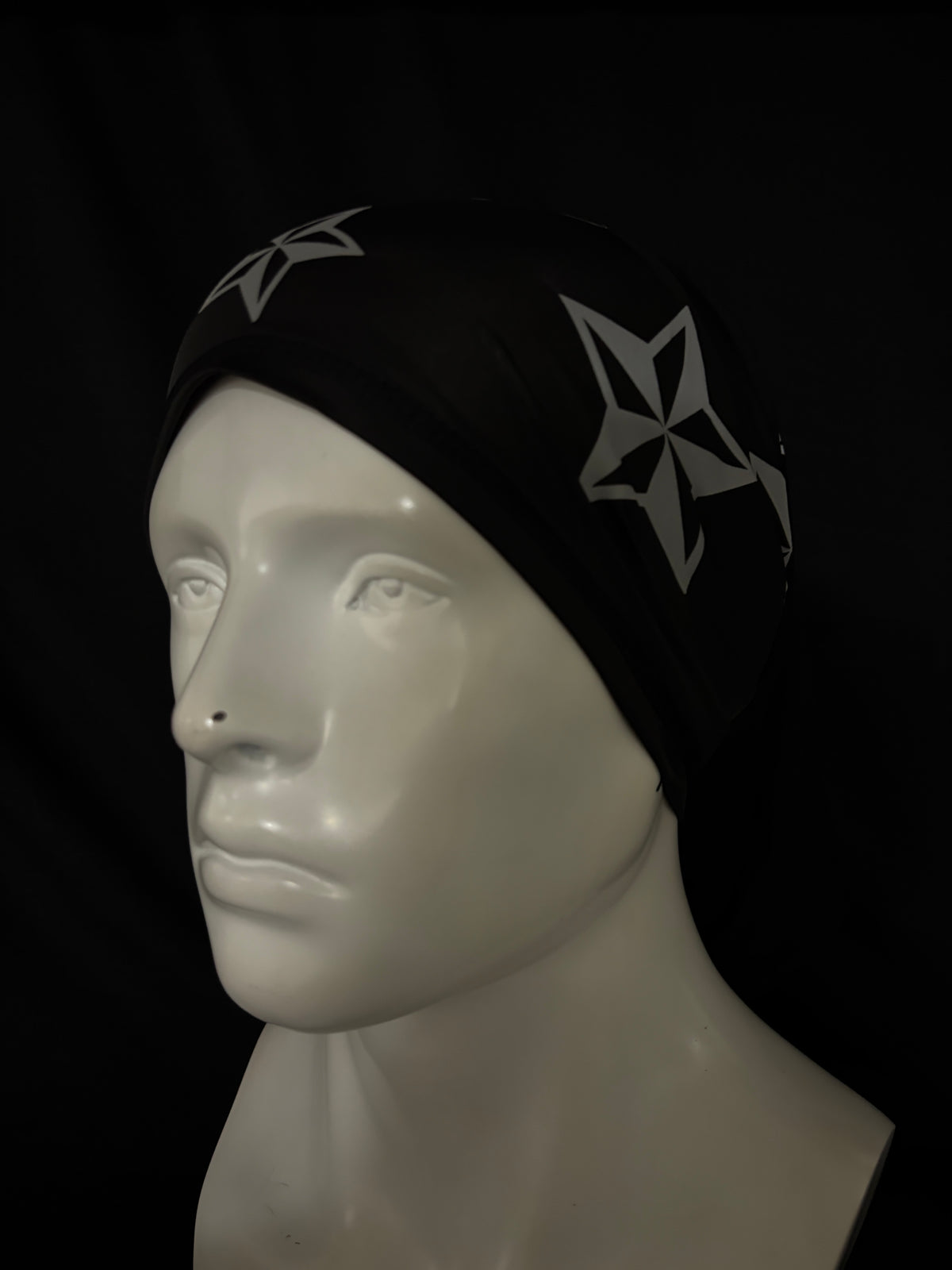 Silk-embroidered reflective print magic headscarf